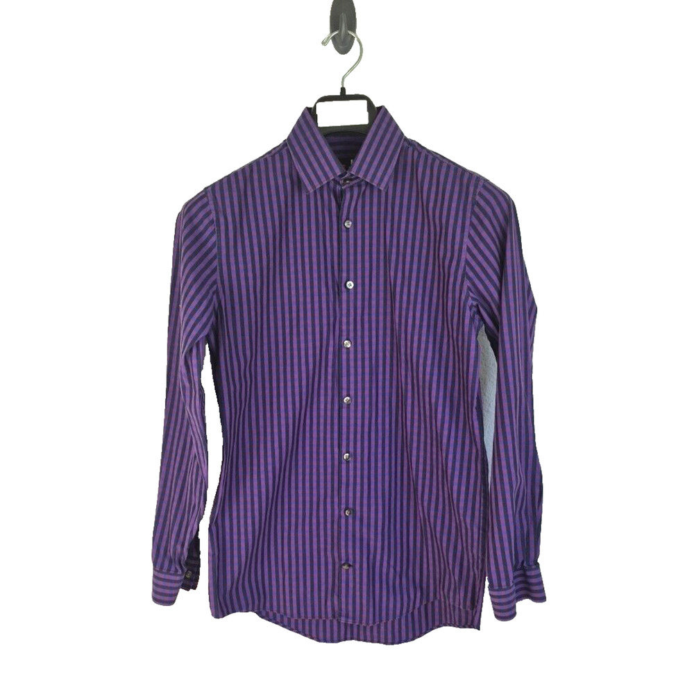 J Ferrar Shirt Mens Small 14-14 1/2 Slim 32-33 Long Sleeve Button Front Purple